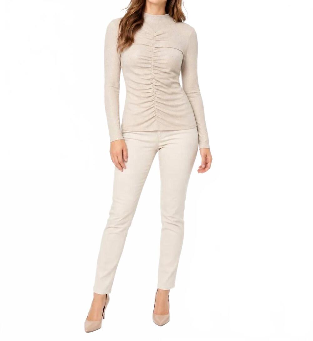 NEW MYSTREE ruched mock neck top in gray